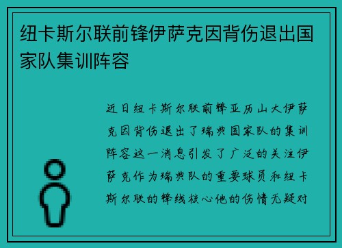 纽卡斯尔联前锋伊萨克因背伤退出国家队集训阵容 纽卡斯尔联前锋伊萨克因背伤退出国家队集训阵容